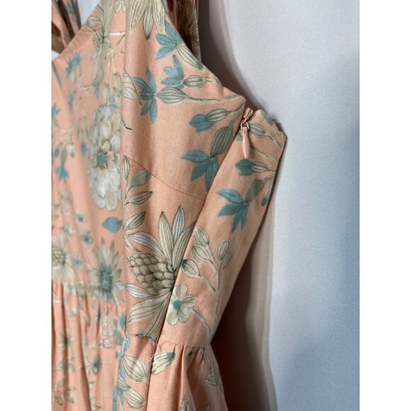 Gal Meets Glam Anthropologie Floral Maxi Dress Peach Tie Straps‎ Cotton Blend - Picture 3 of 7